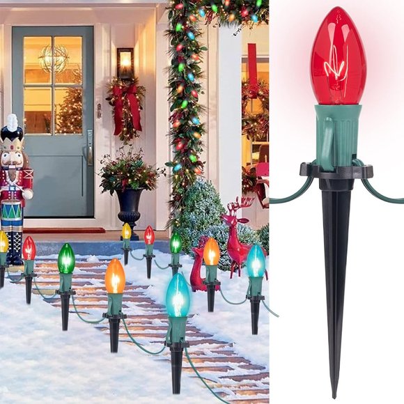 25.7 Ft C9 Christmas Lights with 20 Multicolored Bulbs and 20 Stakes Waterproof